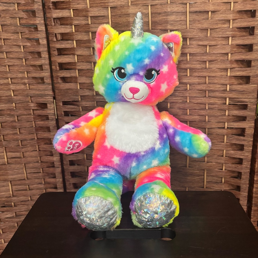 Build-A-Bear Rainbow Unicorn Cat Plush, 18”.
